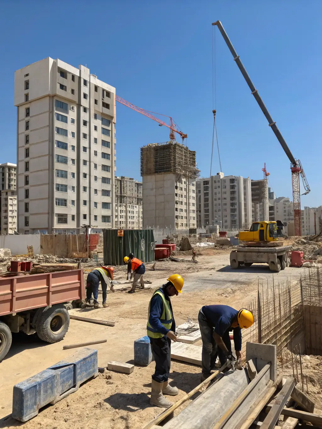 Civil engineering work in progress on a construction site in Mauritius, showcasing the precision and expertise of KB Master's civil engineering team.